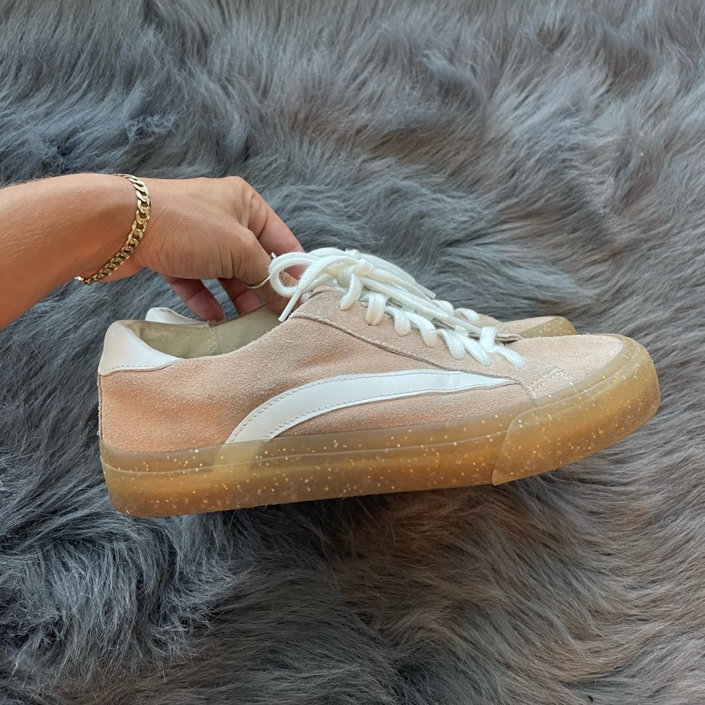 madewell pink suede glitter sneakers